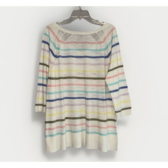 Talbots V Neck Rainbow Striped Knit Top 3/4 Sleeve Lightweight Blouse Sweater 1X - Picture 3 of 16